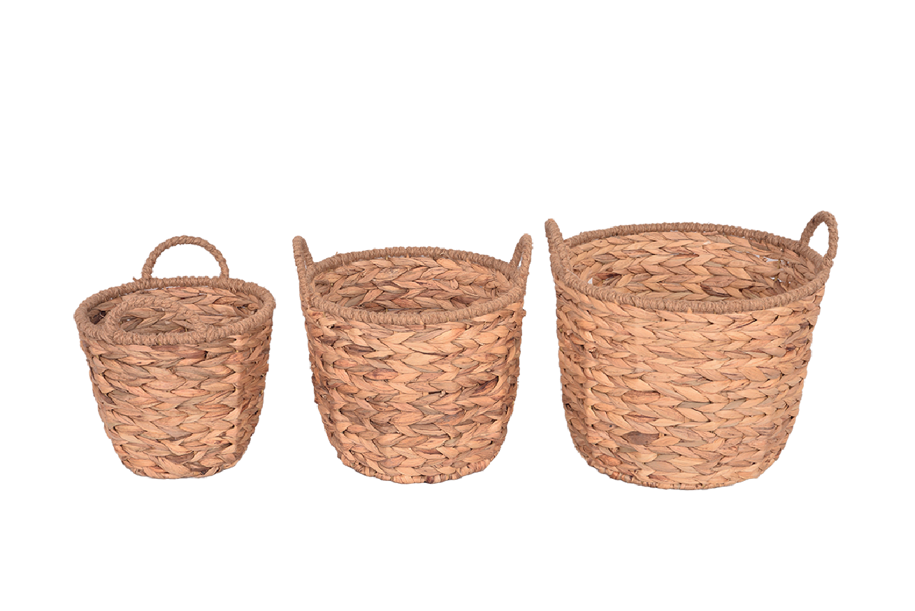 Bahçem Bahçem Dekoratif Saklama Sepeti Hasır Water Hyacinth / Su Sümbülü Yuvarlak 3'Lü Takım Set