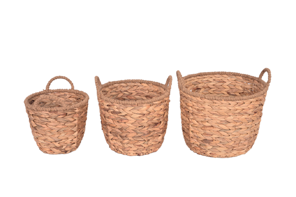 Bahçem Bahçem Dekoratif Saklama Sepeti Hasır Water Hyacinth / Su Sümbülü Yuvarlak 3'Lü Takım Set