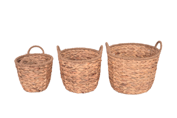 Bahçem Bahçem Dekoratif Saklama Sepeti Hasır Water Hyacinth / Su Sümbülü Yuvarlak 3'Lü Takım Set