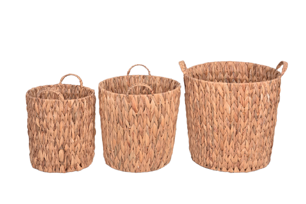 Bahçem Dekoratif Saklama Sepeti Hasır Rattan Water Hyacinth/Su Sümbülü Yuvarlak 3'Lü Takım Set