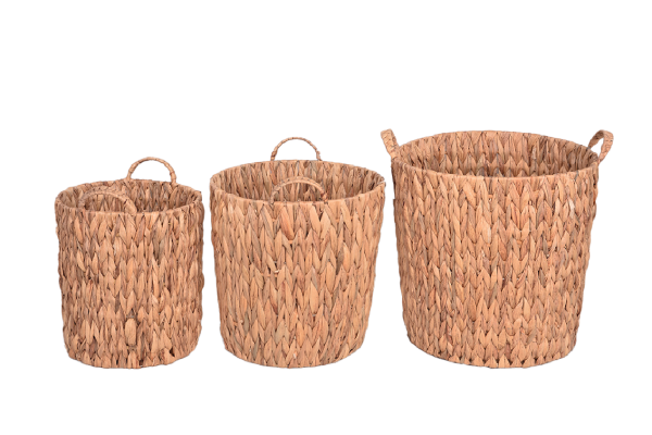 Bahçem Dekoratif Saklama Sepeti Hasır Rattan Water Hyacinth/Su Sümbülü Yuvarlak 3'Lü Takım Set