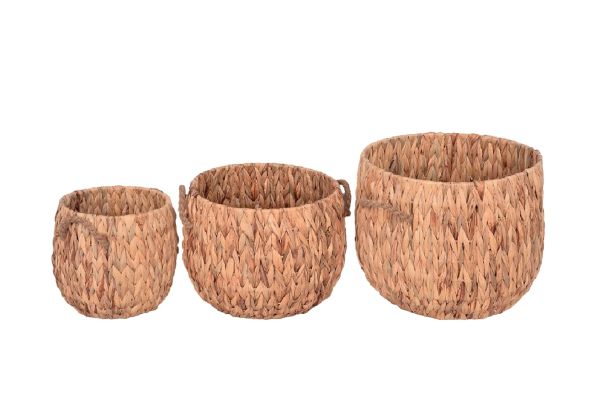 Bahçem Dekoratif Saklama Sepeti Hasır Rattan Water Hyacinth/Su Sümbülü Yuvarlak 3'Lü  Sepet Takımı