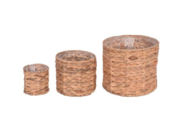 Bahçem Dekoratif Natural Su Sümbülü Metal Çerçeveli İç Naylon Korumalı  3'Lü Sepet / Saksı Takımı