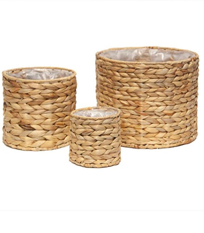 Bahçem Dekoratif Natural Su Sümbülü Metal Çerçeveli İç Naylon Korumalı  3'Lü Sepet / Saksı Takımı