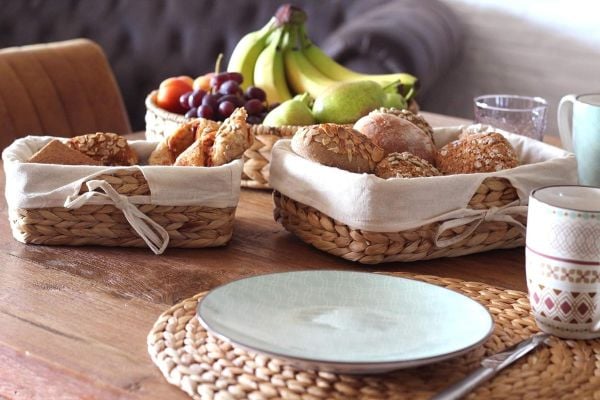 Dekoratif Su Sümbülü Hasır Organizer Düzenleme Çok Amaçlı 3'Lü Ekmek Sepeti Seti