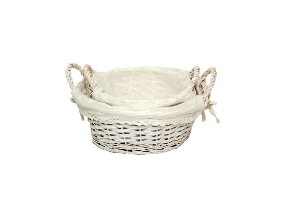 Bahçem Yuvarlak Kapaklı Beyaz Hasır 4'lü Set Kirli Çamaşır Sepeti Astarlı