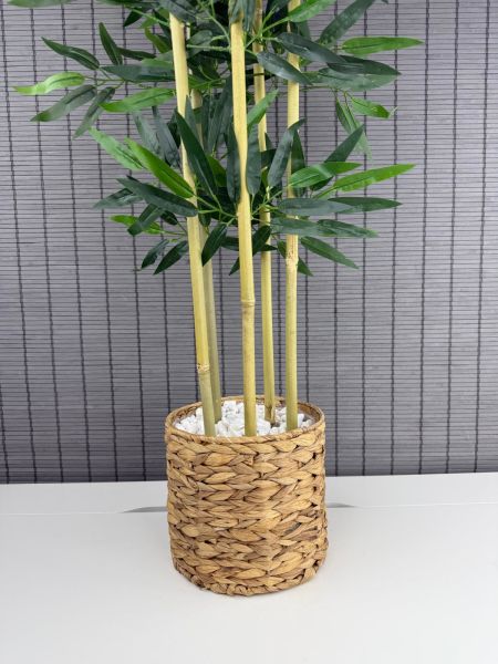 Bahçem Dekoratif Hasır Su Sümbülü Saksılı Yapay Yoğun Yapraklı Dekoratif Bambu Ağacı 5 Gövde 160cm
