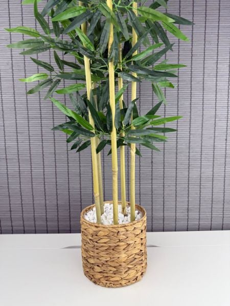 Bahçem Dekoratif Hasır Su Sümbülü Saksılı Yapay Yoğun Yapraklı Dekoratif Bambu Ağacı 5 Gövde 130cm