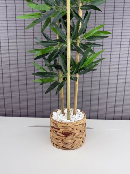 Bahçem Dekoratif Hasır Su Sümbülü Saksılı Yapay Yapraklı Dekoratif Bambu Ağacı 3 Gövde 100cm