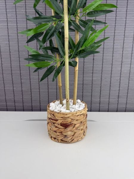 Bahçem Dekoratif Hasır Su Sümbülü Saksılı Yapay Yapraklı Dekoratif Bambu Ağacı 3 Gövde 100cm