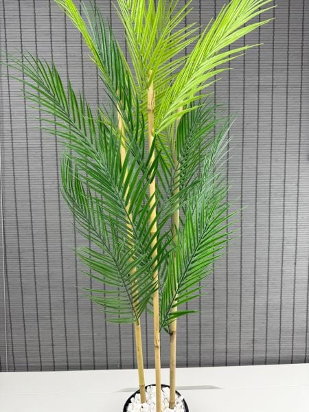 Bahçem Dekoratif Yapay Yapraklı Hasır Sea Grass/Siyah Koton Saksılı Areka Palmiye Ağacı 3 Gövde 120cm