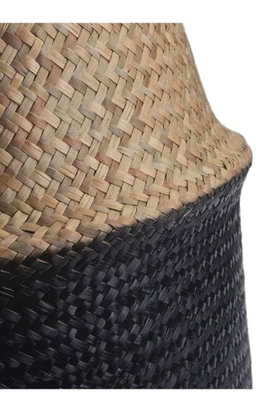 Bahçem Katlanabilir Hasır Sepet Saksılık Natural-Antrasit 20x23cm