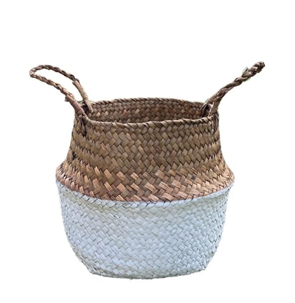 Bahçem Katlanabilir Hasır Sepet Saksılık Natural-Beyaz 20x23cm