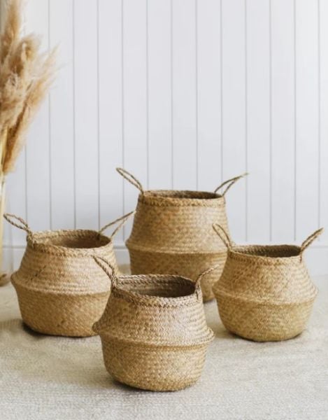 Bahçem Natural Katlanabilir Hasır Sepet Saksılık