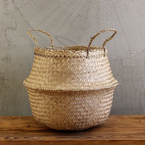 Bahçem Natural Katlanabilir Hasır Sepet Saksılık 38X40cm