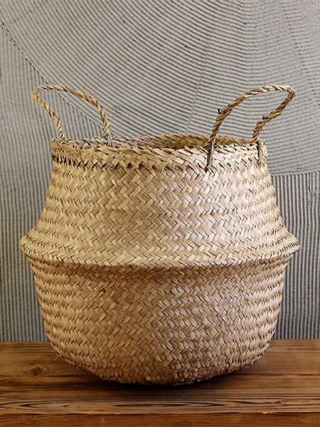 Bahçem Natural Katlanabilir Hasır Sepet Saksılık 38X40cm
