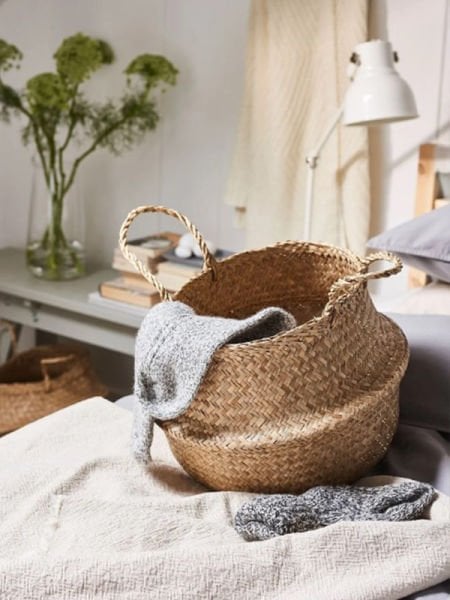 Bahçem Natural Katlanabilir Hasır Sepet Saksılık 24x28cm