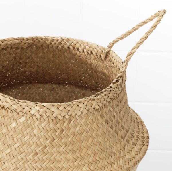 Bahçem Natural Katlanabilir Hasır Sepet Saksılık 28x30cm