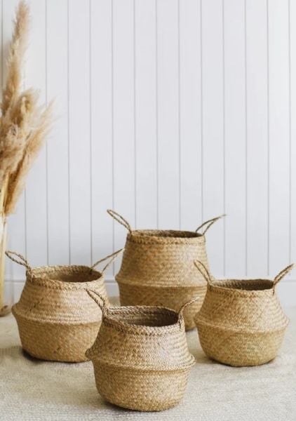 Bahçem Natural Katlanabilir Hasır Sepet Saksılık 23X20cm
