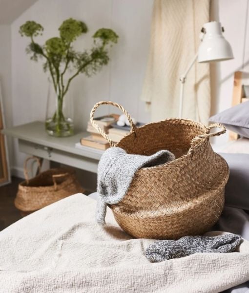 Bahçem Natural Katlanabilir Hasır Sepet Saksılık 23X20cm