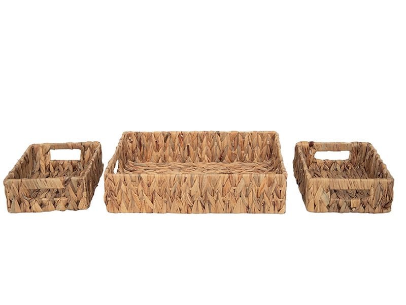 Bahçem Dekoratif Kulplu Dikdörtgen Su Sümbülü Sepet Tepsi 3 lü Set