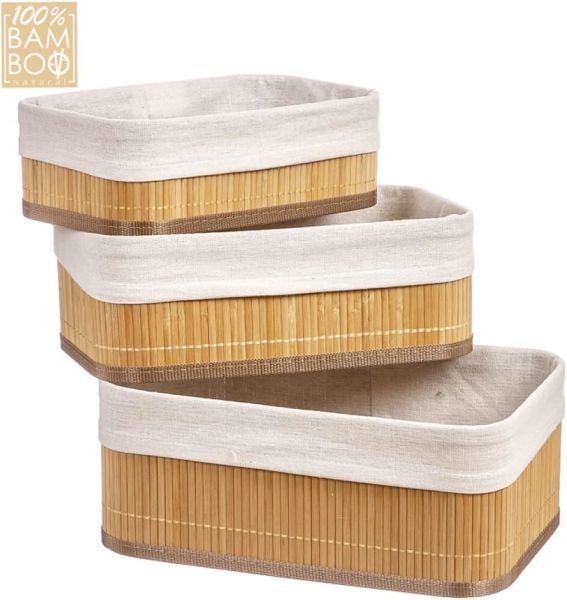 Bahçem Bambu Sepet Çok Amaçlı Organizer 3'lü Set