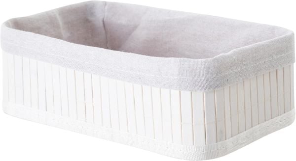 Bahçem Bambu Sepet Çok Amaçlı Organizer Beyaz Dikdörtgen 3'lü Set