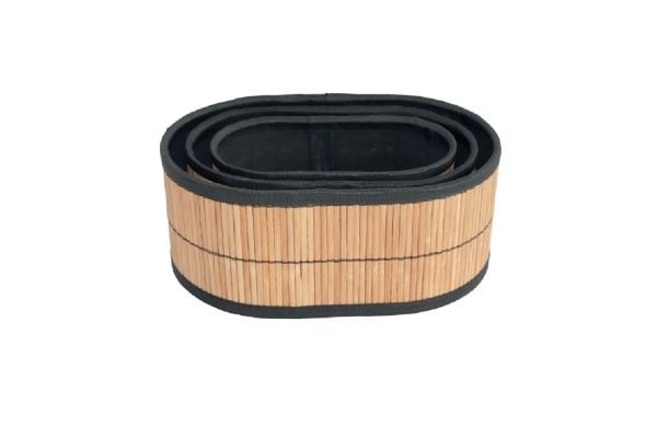 Bahçem Bambu Sepet Çok Amaçlı Oval Organizer Siyah Astarlı 3'lü Set