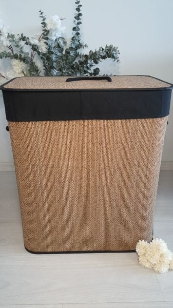 Bahçem Bambu 2 Bölmeli Kirli Çamaşır Sepeti Dikdörtgen 52X32X63 CM