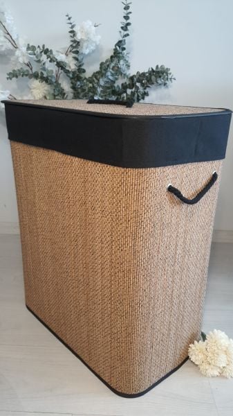 Bahçem Bambu 2 Bölmeli Kirli Çamaşır Sepeti Dikdörtgen 52X32X63 CM