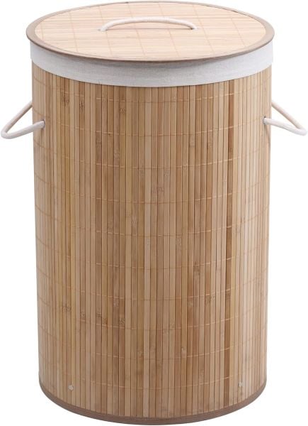 Bahçem Bambu Kirli Çamaşır Sepeti ,Yuvarlak Natural Sepet 35x60cm