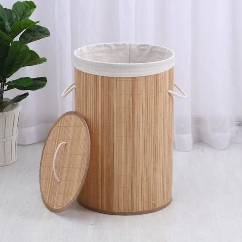 Bahçem Bambu Kirli Çamaşır Sepeti ,Yuvarlak Natural Sepet 35x60cm