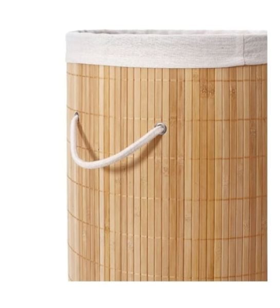 Bahçem Bambu Kirli Çamaşır Sepeti ,Yuvarlak Natural Sepet 35x60cm