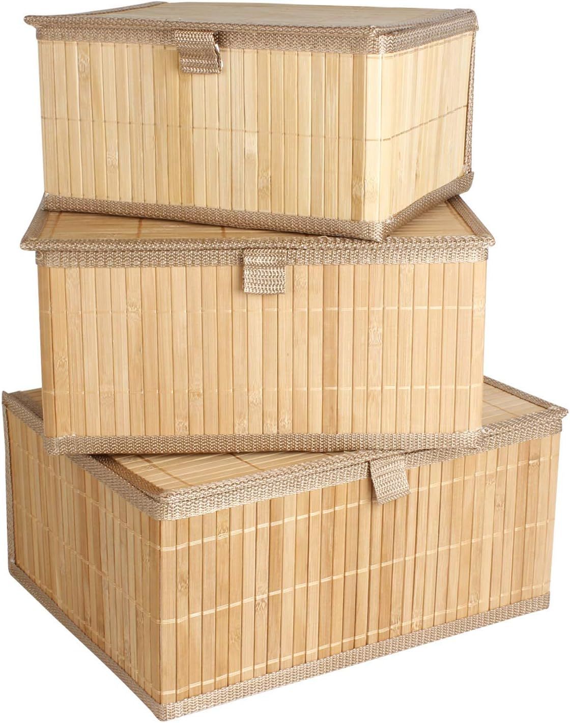Bahçem 3'lü Bambu Kapaklı Saklama Kutusu, Doğal Organizer, Dekoratif Sepet ve Oyuncak Kutusu
