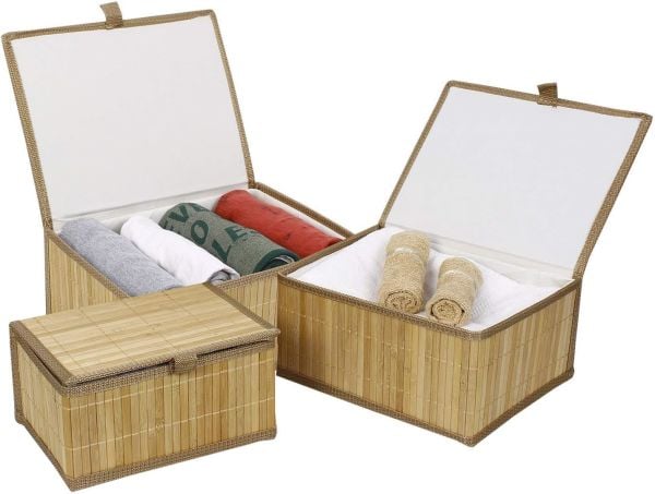 Bahçem 3'lü Bambu Kapaklı Saklama Kutusu, Doğal Organizer, Dekoratif Sepet ve Oyuncak Kutusu