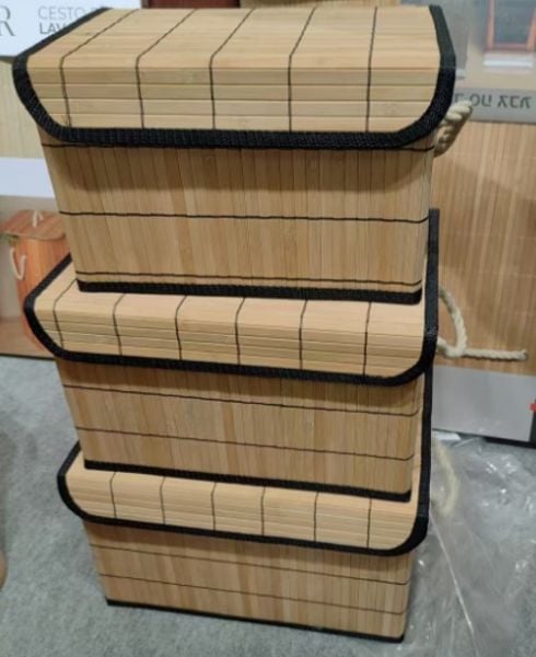 Bahçem 3'lü Bambu Kapaklı Saklama Kutusu Natural, Organizer, Dekoratif Sepet ve Oyuncak Kutusu