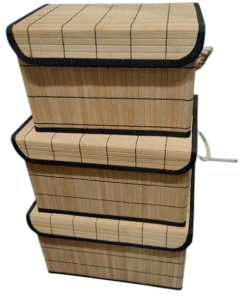 Bahçem 3'lü Bambu Kapaklı Saklama Kutusu Natural, Organizer, Dekoratif Sepet ve Oyuncak Kutusu