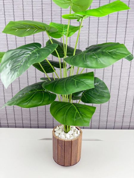 Bahçem Yapay Çiçek Deve Tabanı 18 Yapraklı 65 Cm Salon Çiçeği Ahşap Saksılı Yapay Bitki
