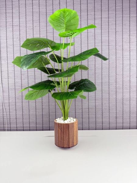 Bahçem Yapay Çiçek Deve Tabanı 18 Yapraklı 65 Cm Salon Çiçeği Ahşap Saksılı Yapay Bitki