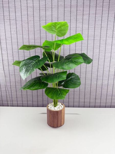 Bahçem Yapay Çiçek Deve Tabanı 18 Yapraklı 65 Cm Salon Çiçeği Ahşap Saksılı Yapay Bitki