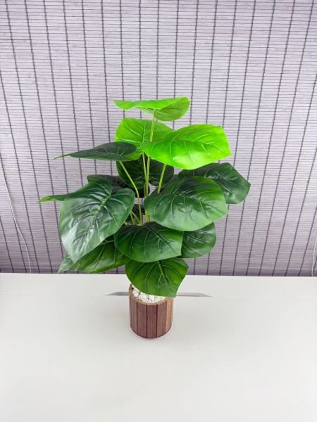 Bahçem Yapay Çiçek Deve Tabanı 18 Yapraklı 65 Cm Salon Çiçeği Ahşap Saksılı Yapay Bitki