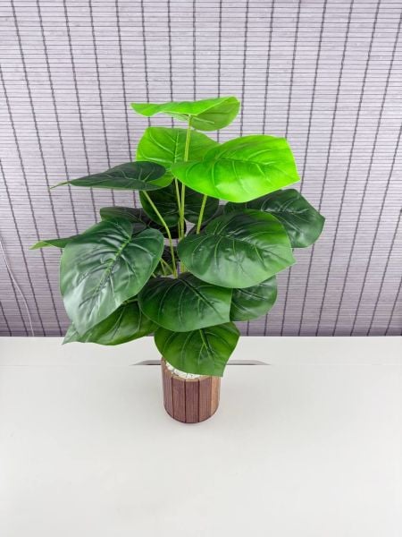 Bahçem Yapay Çiçek Deve Tabanı 18 Yapraklı 65 Cm Salon Çiçeği Ahşap Saksılı Yapay Bitki
