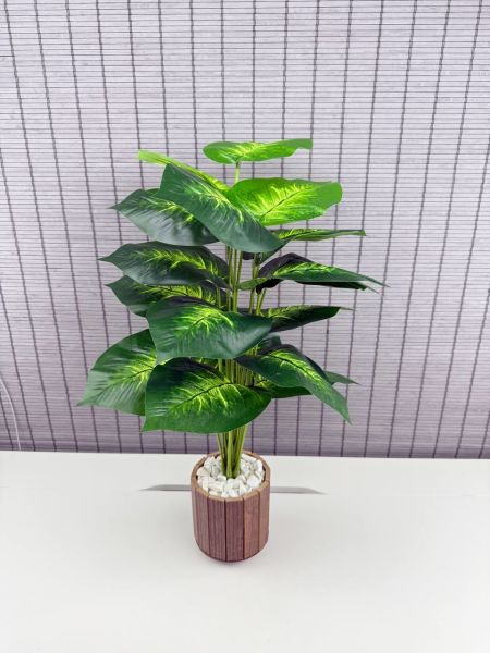 Bahçem Yapay Yapraklı Salon Dua Çiçeği Ahşap Saksılı 18 Yapraklı 65cm