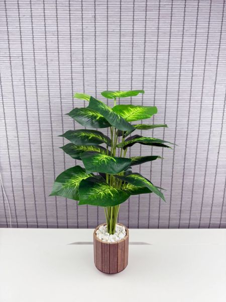 Bahçem Yapay Yapraklı Salon Dua Çiçeği Ahşap Saksılı 18 Yapraklı 65cm