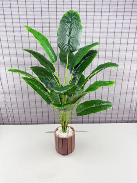 Bahçem Yapay Çiçek Starliçe Salon Çiçeği Ahşap Saksılı Yapay Bitki 18 Yapraklı 65 Cm