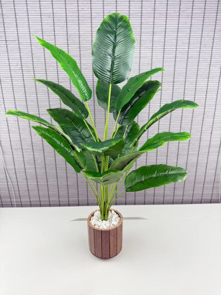 Bahçem Yapay Çiçek Starliçe Salon Çiçeği Ahşap Saksılı Yapay Bitki 18 Yapraklı 65 Cm