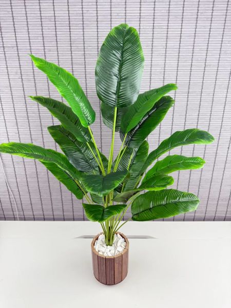 Bahçem Yapay Çiçek Starliçe Salon Çiçeği Ahşap Saksılı Yapay Bitki 18 Yapraklı 65 Cm