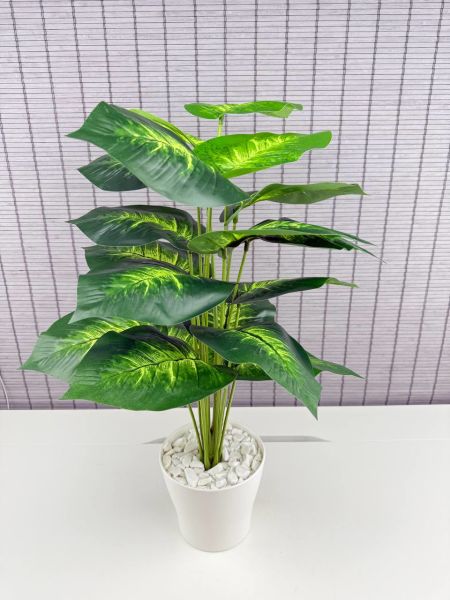 Bahçem Yapay Yapraklı Salon Dua Çiçeği Beyaz Saksılı 18 Yapraklı 65cm