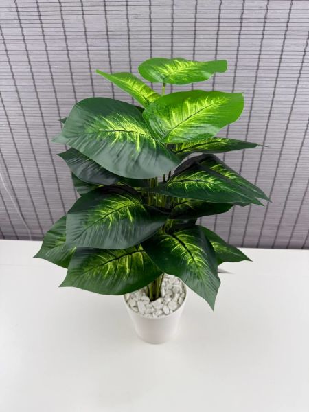 Bahçem Yapay Yapraklı Salon Dua Çiçeği Beyaz Saksılı 18 Yapraklı 65cm