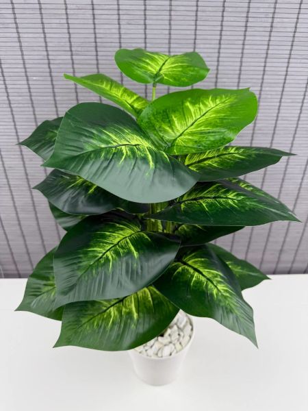 Bahçem Yapay Yapraklı Salon Dua Çiçeği Beyaz Saksılı 18 Yapraklı 65cm